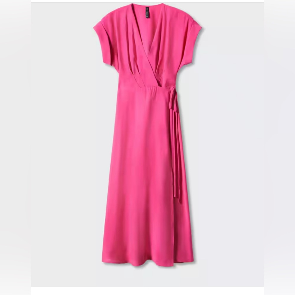 Mango Fuchsia Wrap Midi Dress